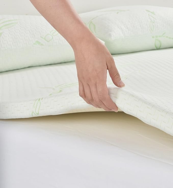 Bamboo Memory Foam Mattress Topper Removable Zip Cover Extra Soft Antibacterial Hypo Allergenic Memory Mattress Topper