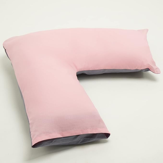 Orthopaedic V-Shaped Pillow With 2 Tone Reversible Pillowcase Extra Cushioning Support For Head, Neck & Back