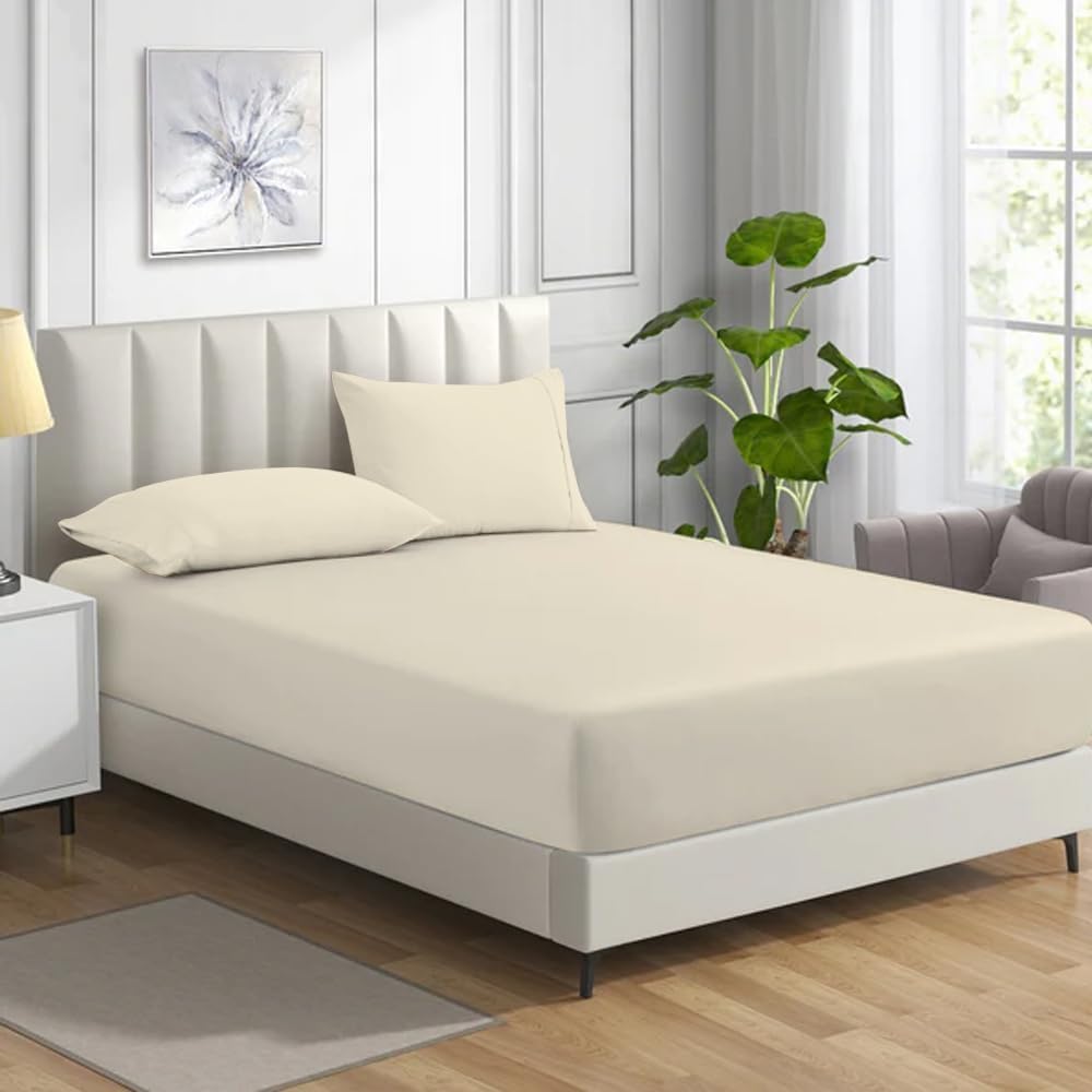 Fitted Bed Sheet Non Iron Polycotton Soft Easy Care Percale 25cm Deep Pocket Fitted Sheet