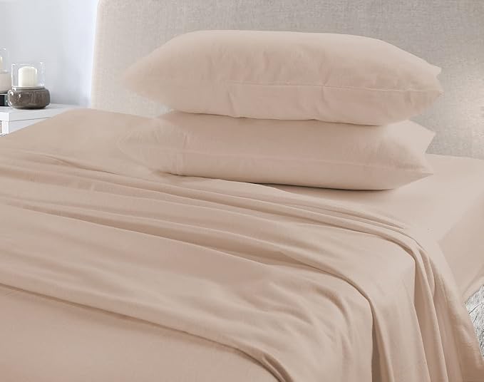 Flannelette 100% Brushed Cotton Sheet Set Fitted Sheet Flat Sheet & Pillow Cases