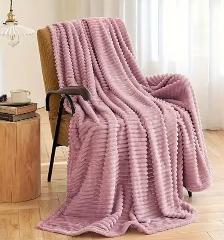 Chunky Ribbed Cord Faux Fur Velvet Touch Thick Sofa Bed Throwover Soft touch Blanket