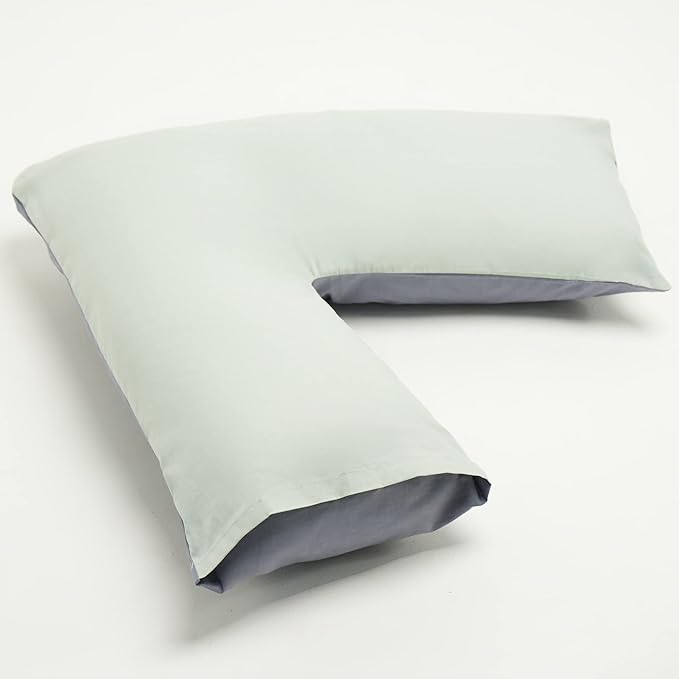 Orthopaedic V-Shaped Pillow With 2 Tone Reversible Pillowcase Extra Cushioning Support For Head, Neck & Back