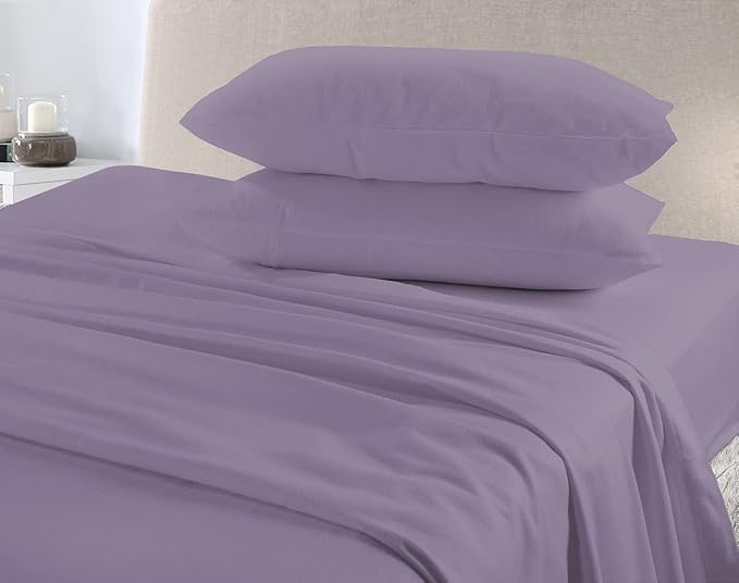 Flannelette 100% Brushed Cotton Sheet Set Fitted Sheet Flat Sheet & Pillow Cases