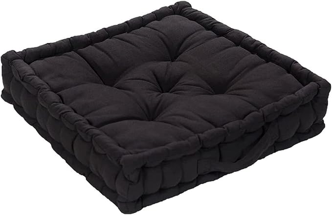 Booster Seat Cushion Pad 100% Cotton Filling Thick Cushion Seat Pads Adults Chair Armchair Garden Black 45cm x 45cm + 10cm Thickness Approximate