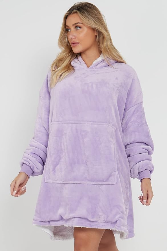 Oversized Wearable Blanket Hoodie Teddy Fleece Fluffy Sherpa Hooded Sweatshirt Blanket with Pocket for Men & Women