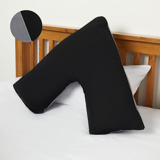 Orthopaedic V-Shaped Pillow With 2 Tone Reversible Pillowcase Extra Cushioning Support For Head, Neck & Back