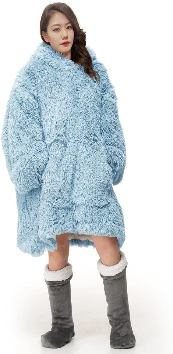 Oversized Wearable Blanket Hoodie Cuddles Alaska Long Fur Fluffy Sherpa Printed Hooded Sweatshirt Blanket Pullover Giant Hooded