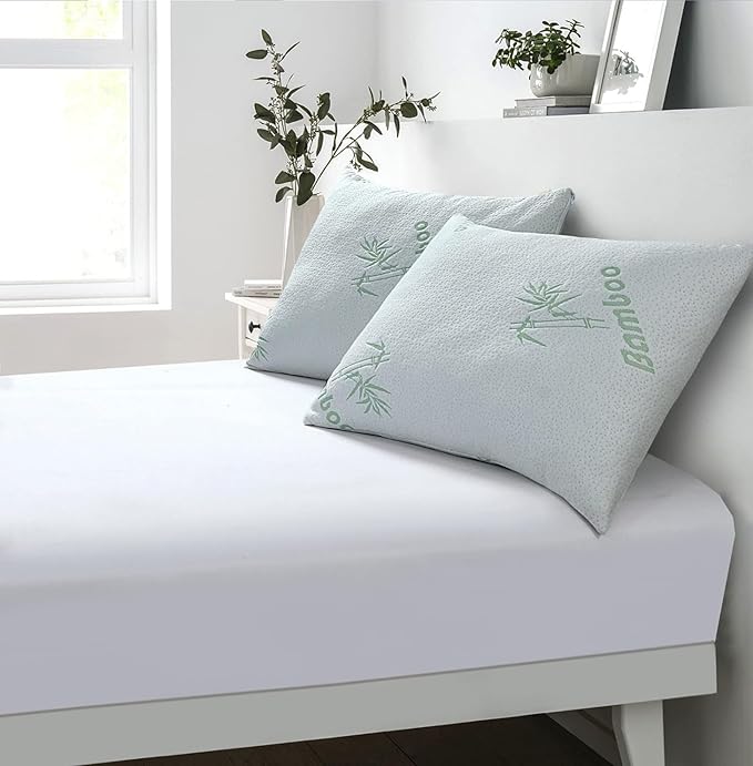 Memory Foam Bamboo Pillow Premium Firm Neck Support and Anti-Allergy Foam Orthopaedic Hypoallergenic Shredded Bed Pillow (Pack Of 2 Bamboo Pillow)