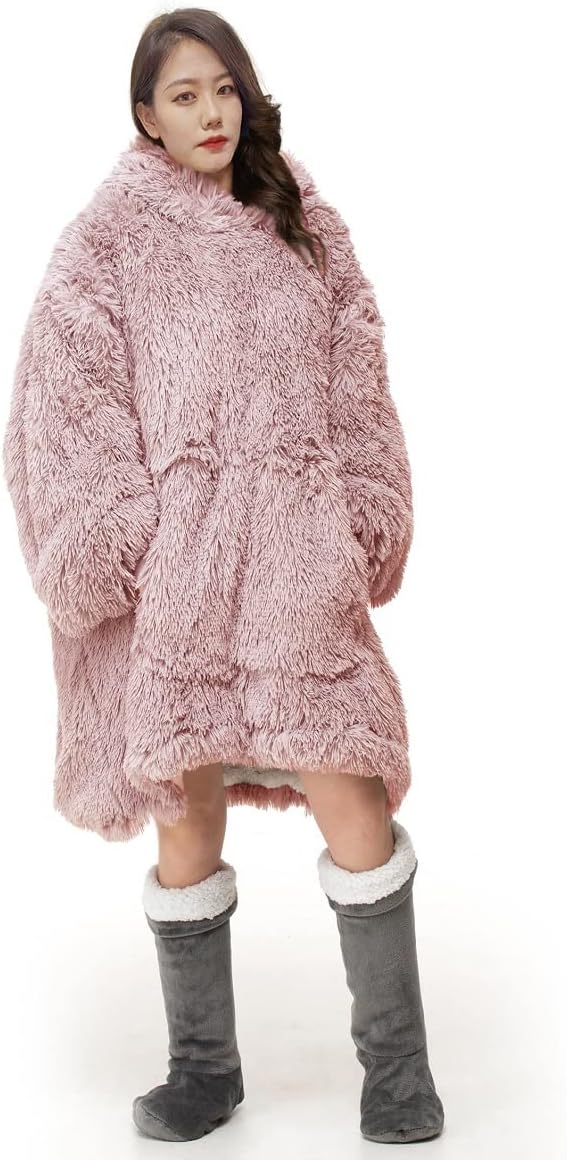 Oversized Wearable Blanket Hoodie Cuddles Alaska Long Fur Fluffy Sherpa Printed Hooded Sweatshirt Blanket Pullover Giant Hooded