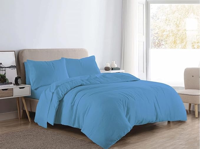 Flannelette Duvet Cover Set Double With Pillowcases Quilt Bedding Set Reversible 100% Cotton