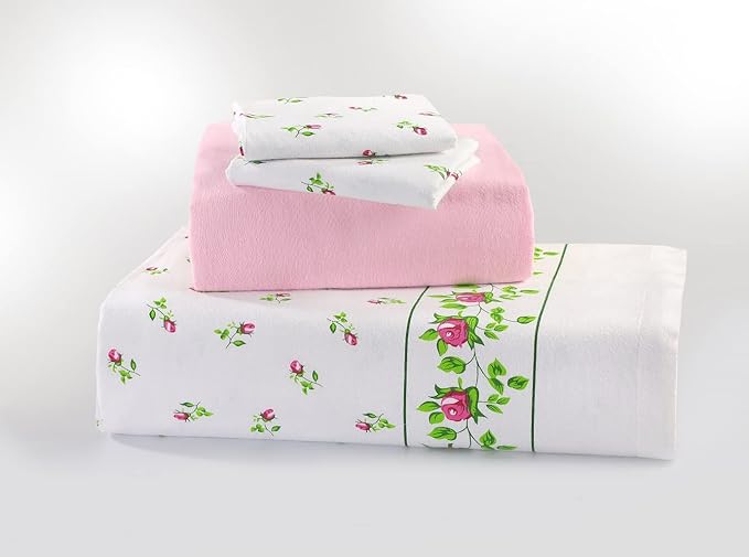 Rosebud Printed Flannelette Thermal Sheet Brushed Cotton Bed Sheet Set
