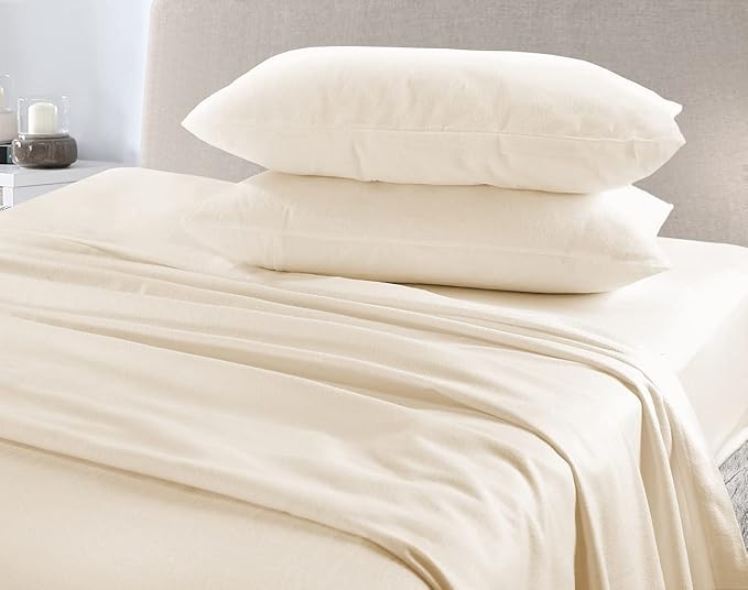 Flannelette 100% Brushed Cotton Sheet Set Fitted Sheet Flat Sheet & Pillow Cases