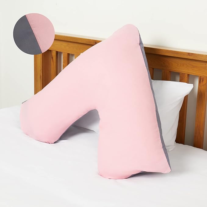 Orthopaedic V-Shaped Pillow With 2 Tone Reversible Pillowcase Extra Cushioning Support For Head, Neck & Back