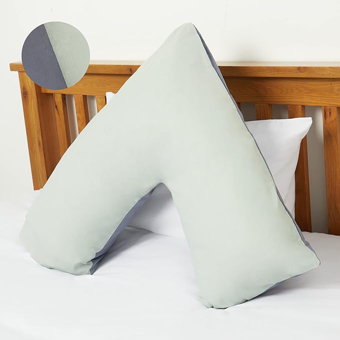 Orthopaedic V-Shaped Pillow With 2 Tone Reversible Pillowcase Extra Cushioning Support For Head, Neck & Back