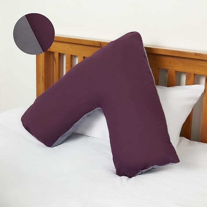 Orthopaedic V-Shaped Pillow With 2 Tone Reversible Pillowcase Extra Cushioning Support For Head, Neck & Back