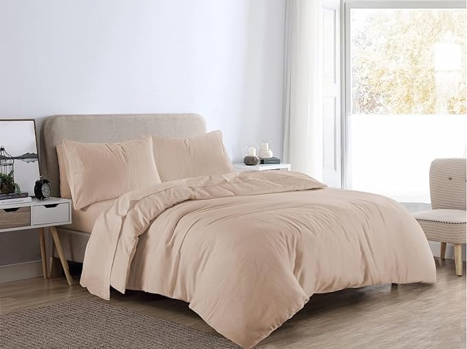 Flannelette Duvet Cover Set Double With Pillowcases Quilt Bedding Set Reversible 100% Cotton
