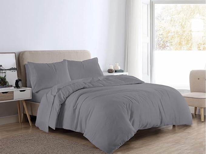 Flannelette Duvet Cover Set Double With Pillowcases Quilt Bedding Set Reversible 100% Cotton