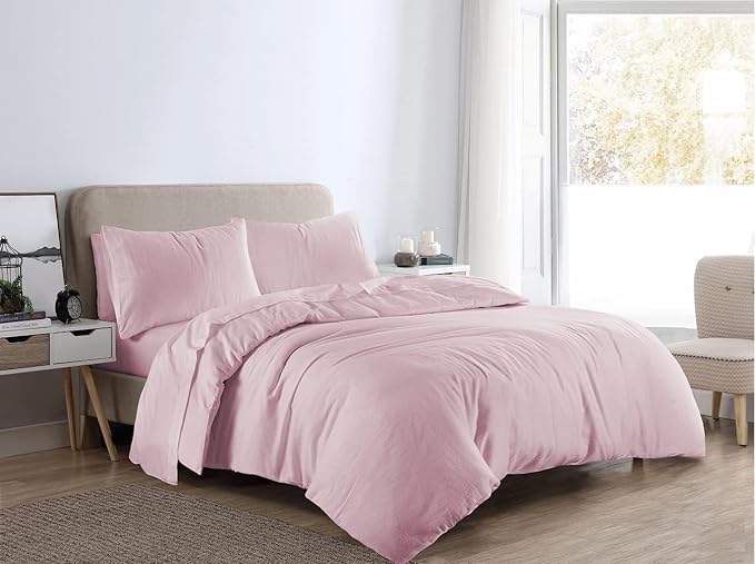 Flannelette Duvet Cover Set Double With Pillowcases Quilt Bedding Set Reversible 100% Cotton