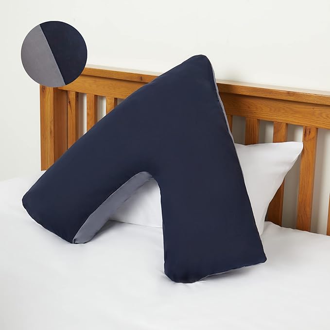 Orthopaedic V-Shaped Pillow With 2 Tone Reversible Pillowcase Extra Cushioning Support For Head, Neck & Back
