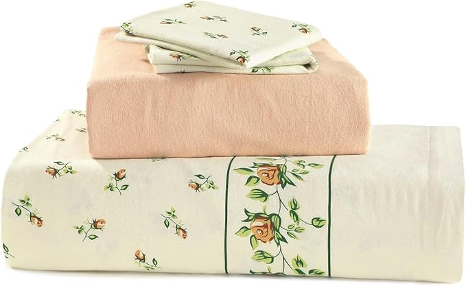 Rosebud Printed Flannelette Thermal Sheet Brushed Cotton Bed Sheet Set