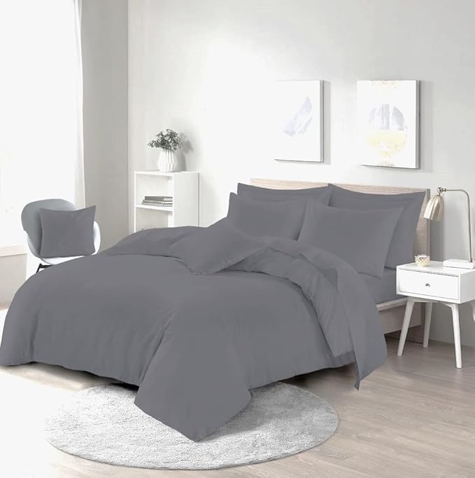 Easy Care Poly-Cotton Plain Dyed Duvet Cover Set - Soft, Durable Bedding, Machine Washable, Includes Duvet Cover and Pillowcases