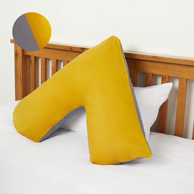 Orthopaedic V-Shaped Pillow With 2 Tone Reversible Pillowcase Extra Cushioning Support For Head, Neck & Back