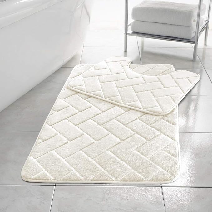 Block Bricks Bath Mat Set Non Slip Pedestal Set Extra Absorbent 100% Memory Foam Bathroom Toilet Mat Rug Set