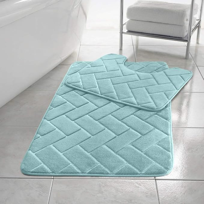 Block Bricks Bath Mat Set Non Slip Pedestal Set Extra Absorbent 100% Memory Foam Bathroom Toilet Mat Rug Set