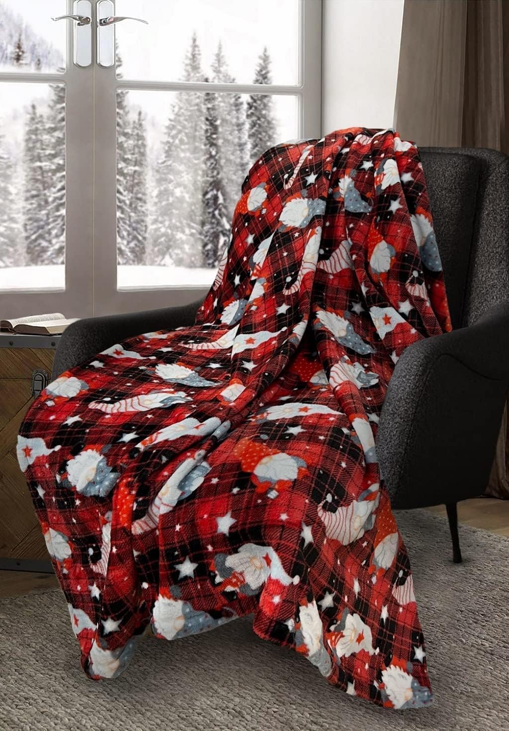 Gonk Tartan Check Teddy Fleece Blanket For Kids and Adults Soft & Warm Christmas Holiday Festive Season Throw Blanket (127cm X 152cm)