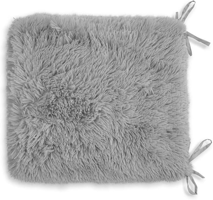 Teddy Fleece Chair Pads – Luxury Reversible Sherpa Seat Cushions with Ties, Super Soft and Fluffy Fur Chair Pads for Dining & Garden Chairs, Removable Covers