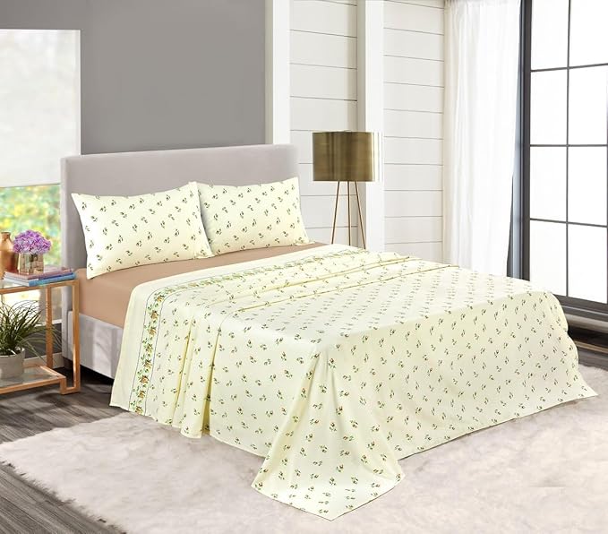 Rosebud Printed Flannelette Thermal Sheet Brushed Cotton Bed Sheet Set