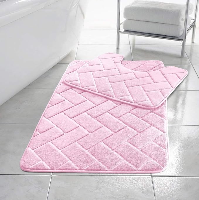 Block Bricks Bath Mat Set Non Slip Pedestal Set Extra Absorbent 100% Memory Foam Bathroom Toilet Mat Rug Set