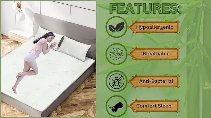 Bamboo Memory Foam Mattress Topper Removable Zip Cover Extra Soft Antibacterial Hypo Allergenic Memory Mattress Topper
