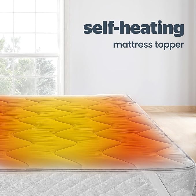 Self Heating Thermal Mattress Topper Warm Cosy Mattress Pad Topper Featuring Heat Reflecting Foil and Thermal Lining to Retain Heat