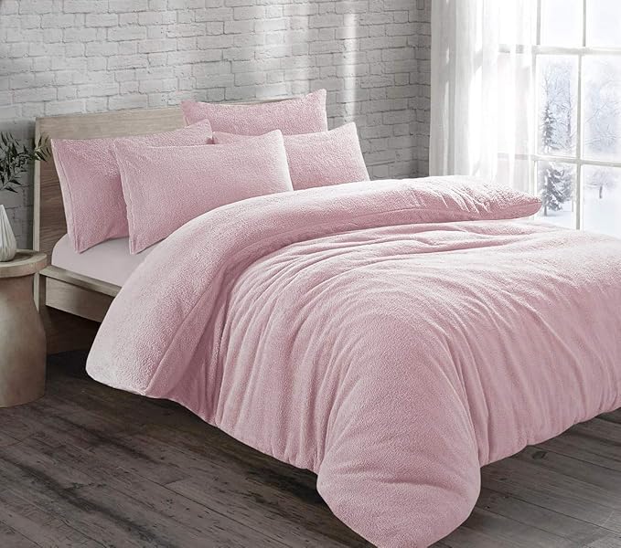 Teddy Bear Fleece Thermal Warm Cosy Soft Fur Duvet Cover Set With Pillow Cases