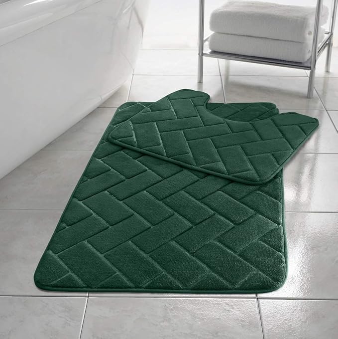 Block Bricks Bath Mat Set Non Slip Pedestal Set Extra Absorbent 100% Memory Foam Bathroom Toilet Mat Rug Set