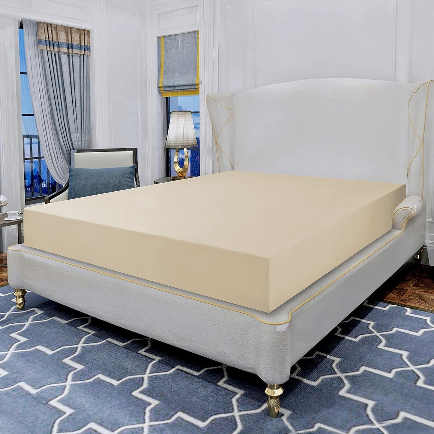Fitted Sheet 800 Thread Count 40 CM Deep Bed Fitted Sheet 100% Egyptian Cotton Sateen Hotel Quality Bedding