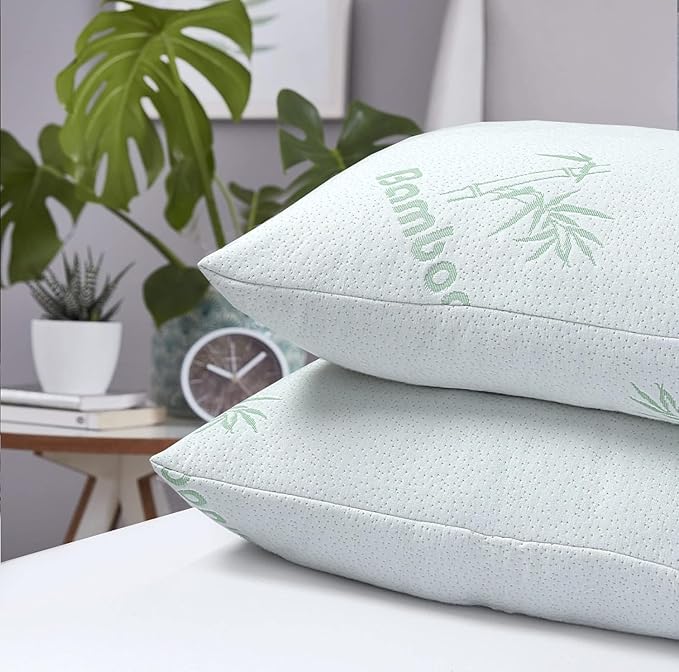 Memory Foam Bamboo Pillow Premium Firm Neck Support and Anti-Allergy Foam Orthopaedic Hypoallergenic Shredded Bed Pillow (Pack Of 2 Bamboo Pillow)