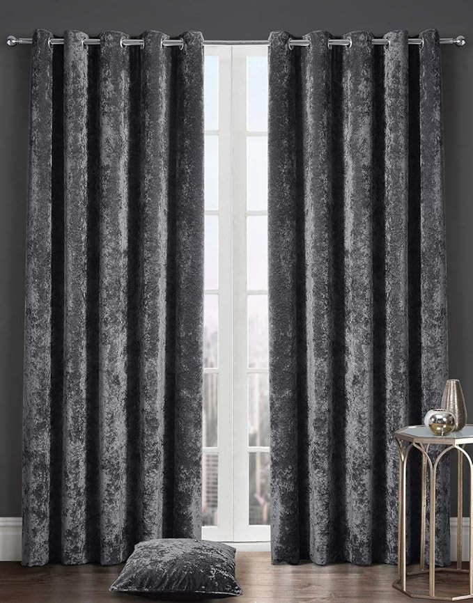 Curtains Crushed Velvet luxury Eyelet Lined Curtains Thermal Insulated For Bedroom And Living Room