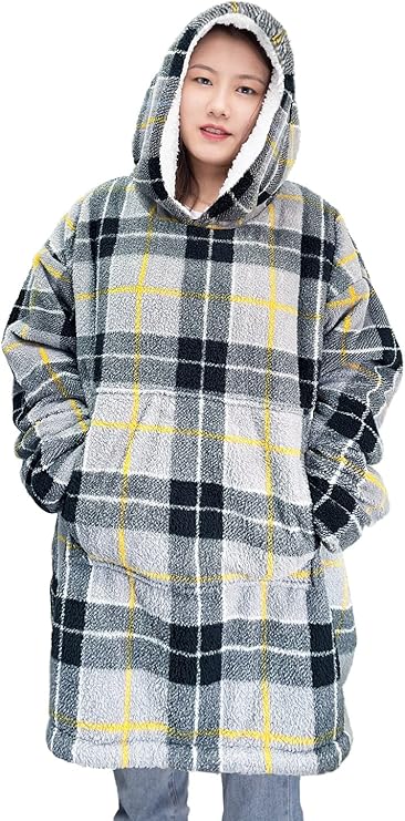 Oversized Wearable Blanket Hoodie Teddy Fleece Fluffy Sherpa Printed Hooded Sweatshirt Blanket Pullover Giant Hooded