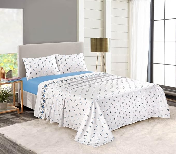Rosebud Printed Flannelette Thermal Sheet Brushed Cotton Bed Sheet Set
