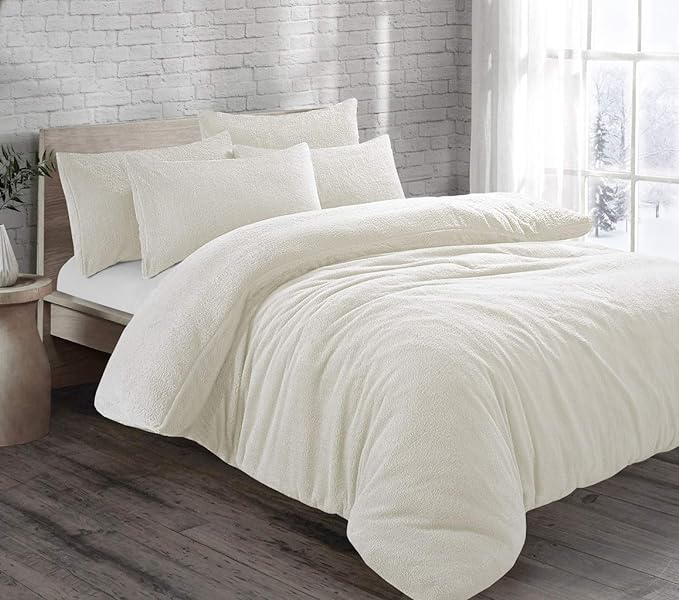 Teddy Bear Fleece Thermal Warm Cosy Soft Fur Duvet Cover Set With Pillow Cases