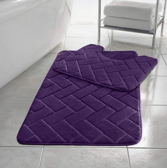 Block Bricks Bath Mat Set Non Slip Pedestal Set Extra Absorbent 100% Memory Foam Bathroom Toilet Mat Rug Set