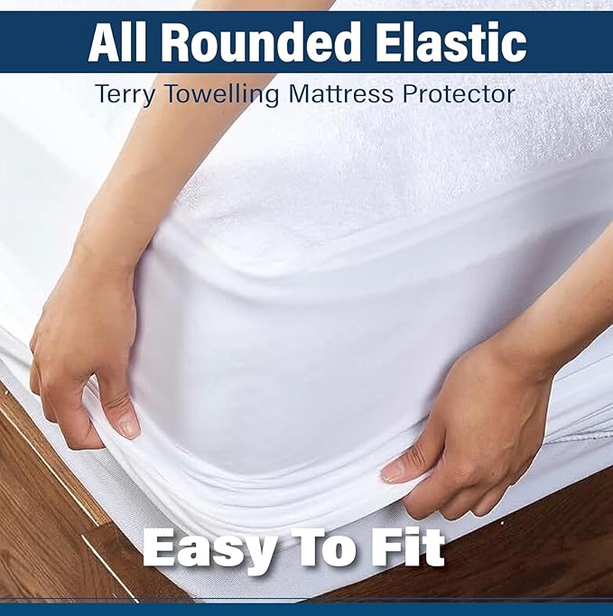 Mattress Protector Terry Towelling 100% Cotton Waterproof Mattress Protector Non- Allergenic & Breathable Super Absorbent Deep Mattress Protector