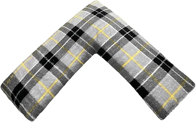 Teddy Tartan Check V Shape Pillow complete pillow or Case for support Maternity Neck Back Soft Warm Plush Cosy Fleece Cover