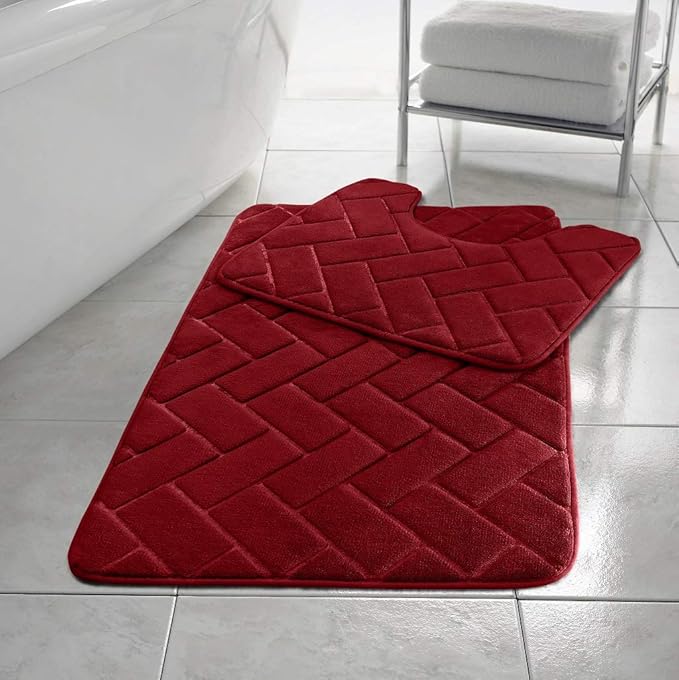 Block Bricks Bath Mat Set Non Slip Pedestal Set Extra Absorbent 100% Memory Foam Bathroom Toilet Mat Rug Set