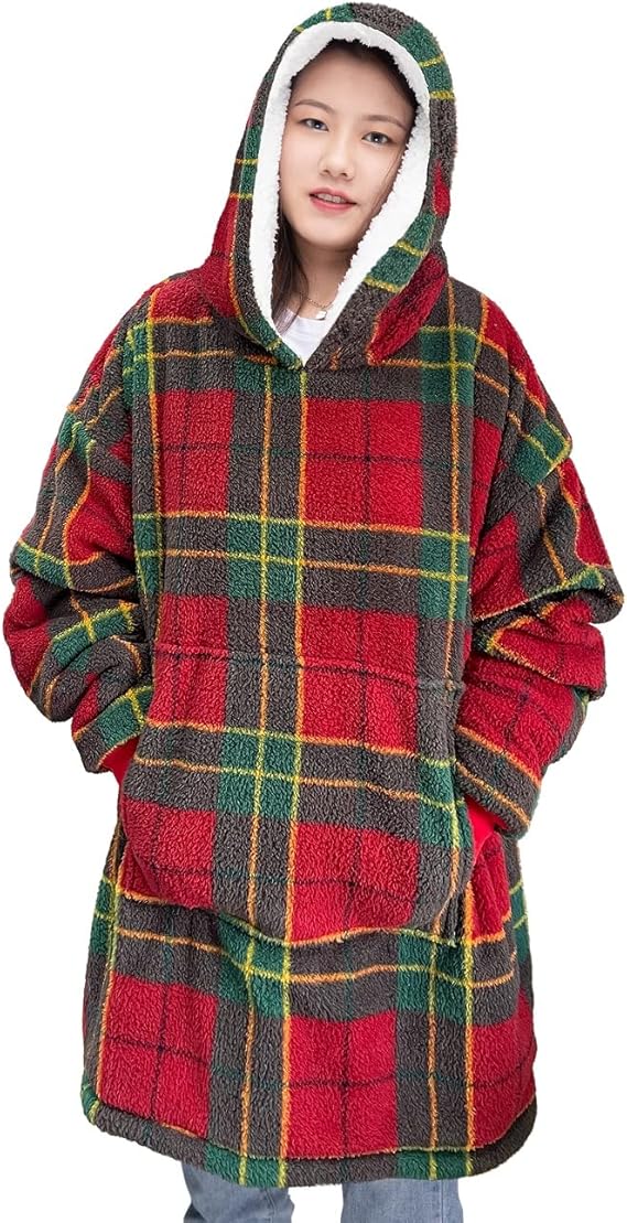 Oversized Wearable Blanket Hoodie Teddy Fleece Fluffy Sherpa Printed Hooded Sweatshirt Blanket Pullover Giant Hooded