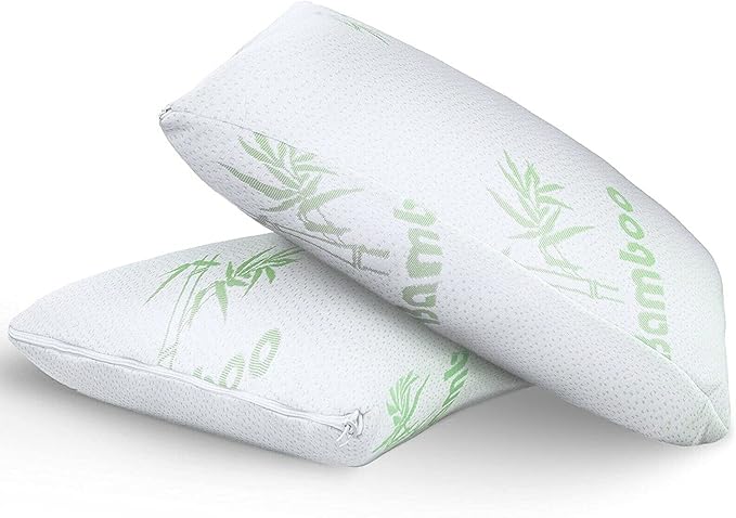 Memory Foam Bamboo Pillow Premium Firm Neck Support and Anti-Allergy Foam Orthopaedic Hypoallergenic Shredded Bed Pillow (Pack Of 2 Bamboo Pillow)