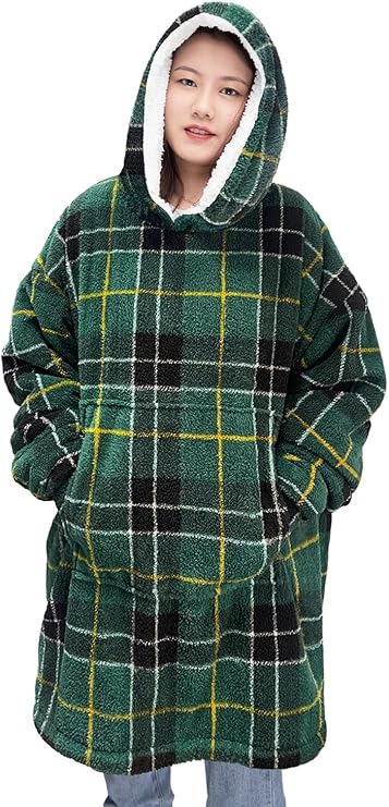 Oversized Wearable Blanket Hoodie Teddy Fleece Fluffy Sherpa Printed Hooded Sweatshirt Blanket Pullover Giant Hooded