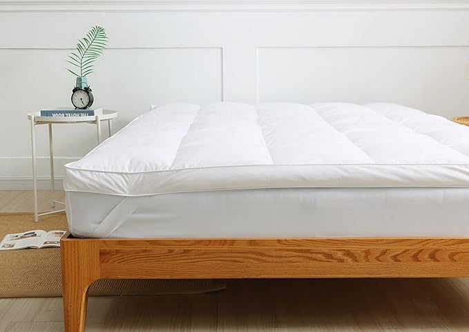 Mattress Topper Duck Feather 7cm Deep Extra Thick Bed Topper 100% Cotton Anti Dust Mite & Feather Proof Fabric Hypoallergenic Duck Feather Topper